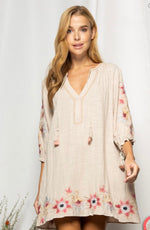 Tan Embroidered Dress with Tassels