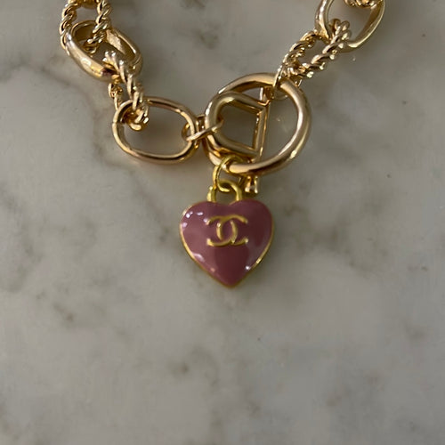 Recycled Vintage pink enamel heart bracelet