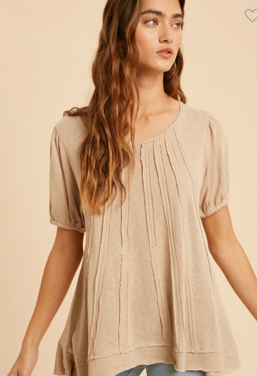 Raw Edge Trim Accent Knit Top