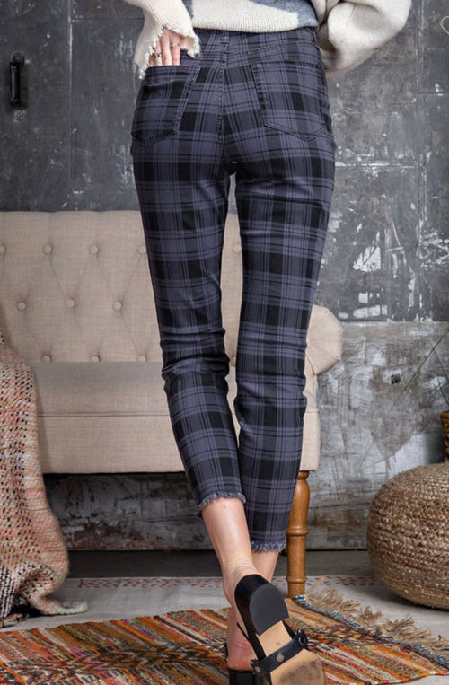 Retro Plaid Twill Skinny Pants