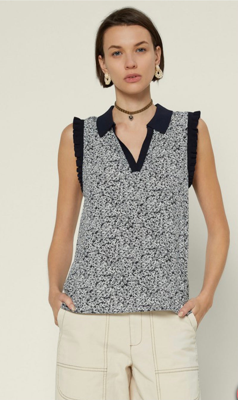 Navy Floral Sleeveless Woven Top from Current Air